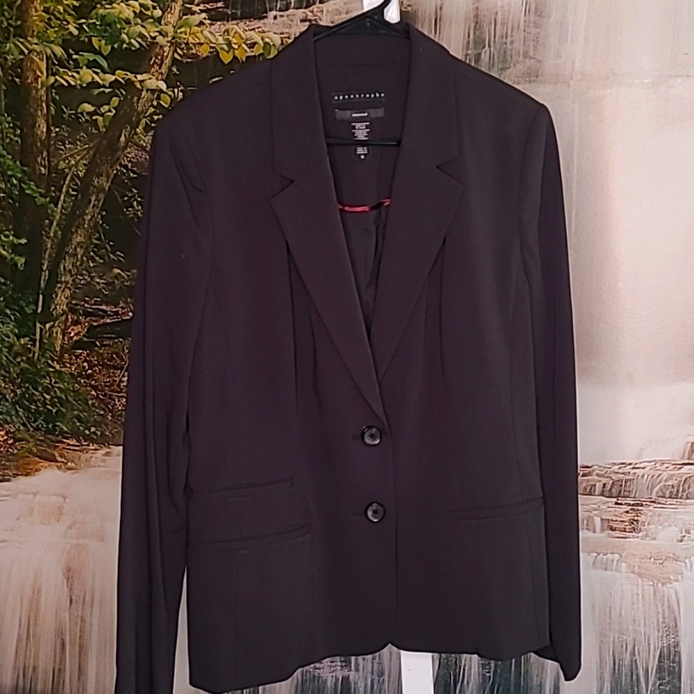 Apostrophe Essential Womens 14 black sharp business suit coat jacket blazer